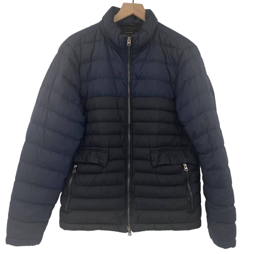 T Down by Theory X Uniqlo Puffer Coat Dual Zipper Colorblock Navy Black Womens L